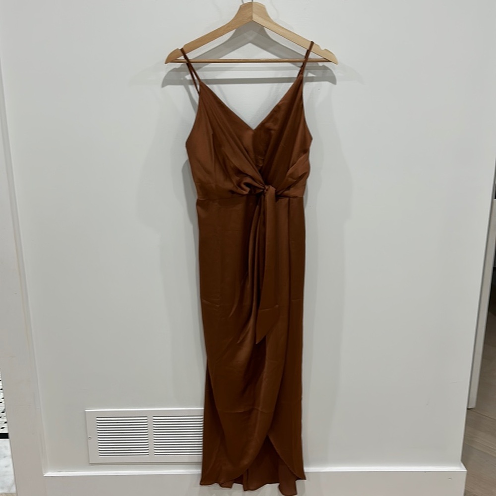 Shona Joy mocha satin dress. Size 6